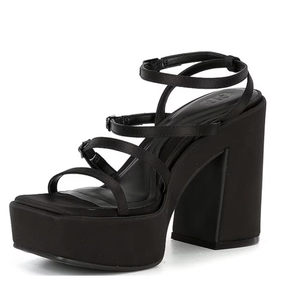 NEW GB “The Drama Queen” Black Satin Strappy Platform Sandals women’s size 9 NWT - Picture 2 of 4